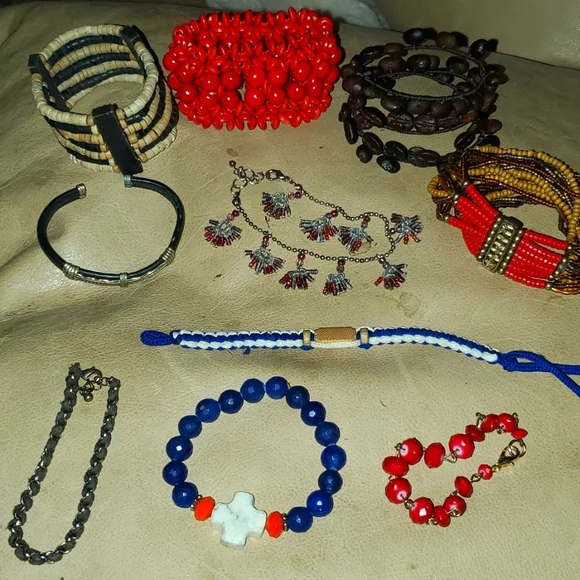 Earthy Red and Blue Bracelet lot - Picture 1 of 11